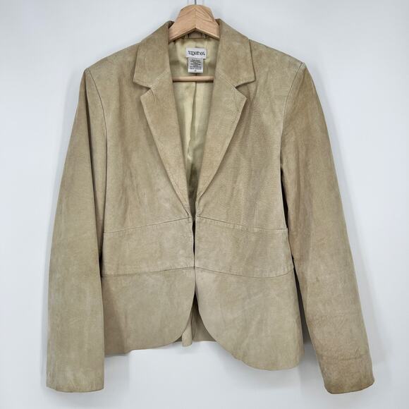 Vintage Together Suede Jacket Womens 12 Beige Tan Leather Blazer Notch Lapel - Picture 1 of 10